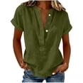 thumbnail image 1 of GUACER Womens Short Sleeve Cotton Linen Shirts Button Down V Neck Blouses Loose Fit Casual Summer Tunic Tops, 1 of 6