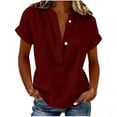 thumbnail image 1 of GUACER Womens Short Sleeve Cotton Linen Shirts Button Down V Neck Blouses Loose Fit Casual Summer Tunic Tops, 1 of 6