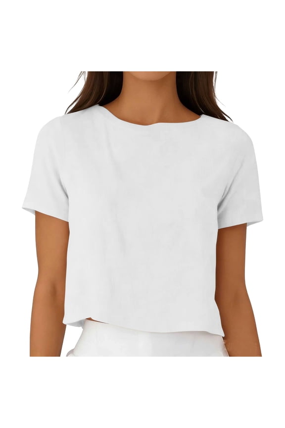 Womens Short Sleeve Tops Crewneck Reversible Button Boxy T-Shirts Soft Textured Basic Casual Summer Tee