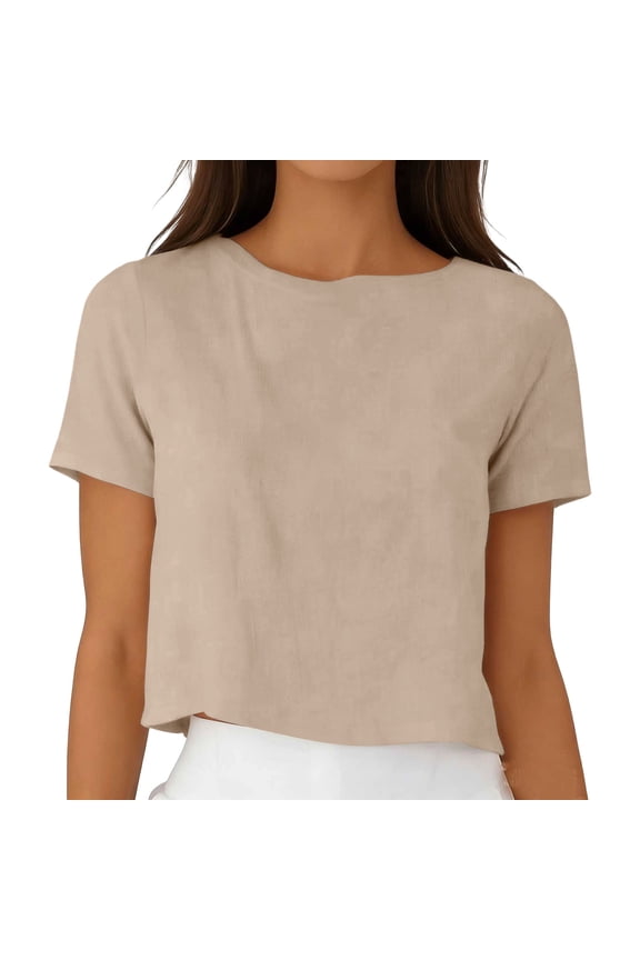 Womens Short Sleeve Crop Tops Crewneck Boxy T-Shirts Soft Textured Basic Casual Summer Tee