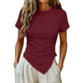 thumbnail image 1 of GUACER Womens Short Sleeve Shirts Asymmetrical Pointed Hem Crop Tops, Stretchy Crew Neck Slim Fit Casual Everyday Blouses, 1 of 8