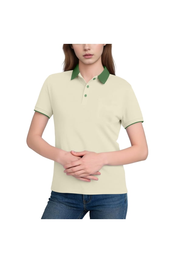 Womens Short Sleeve Shirts Classic Contrast Collar Cuffs Textured Mesh Fabric Slim Fit Versatile Tops