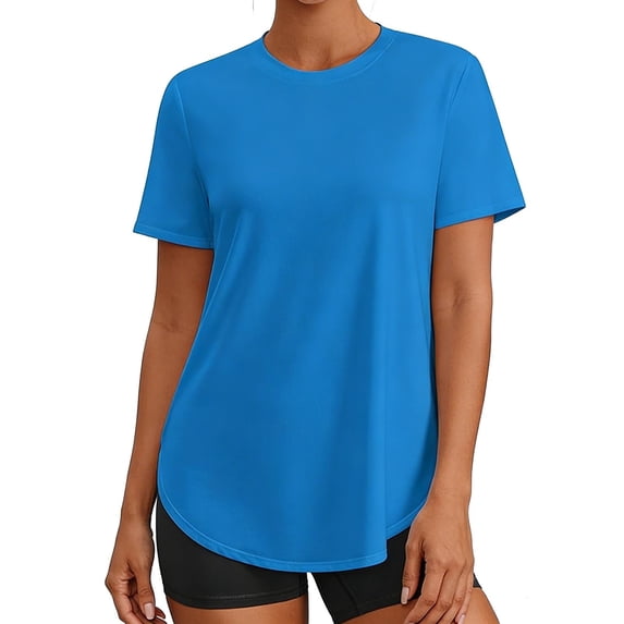 GUACER Womens Short Sleeve Shirts Crew Neck Curved Hem Tunic Tops Soft Stretchy Workout Athletic Yoga Casual Tees