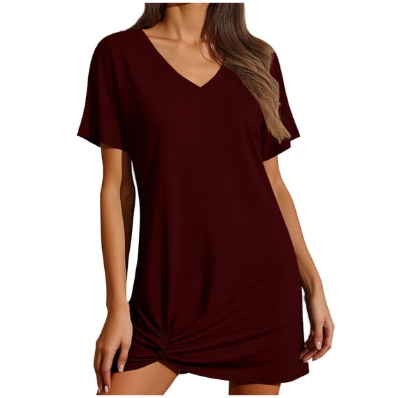 GUACER Womens Short Sleeve Swimsuit Cover Ups Beach Sundress V Neck Casual Summer Cover Twisted Mini Dresses