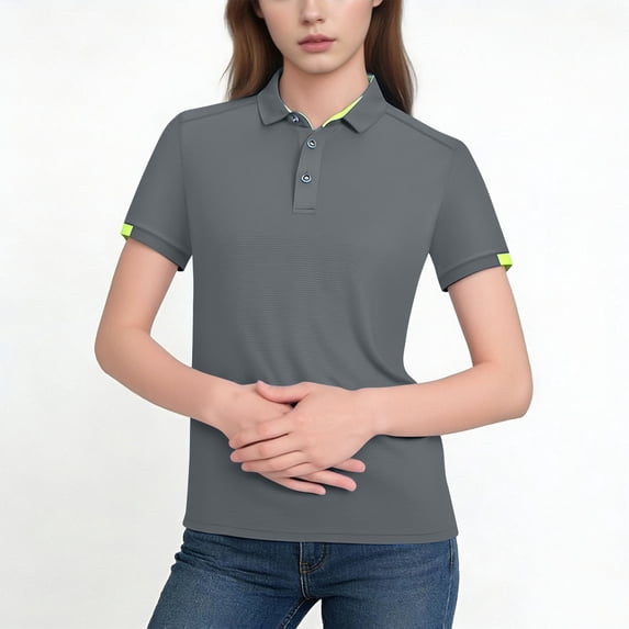 GUACER Womens Short Sleeve Tops Quick Dry Breathable Slim Fit Contrast Trim Collar Cuffs Ribbed Textured Fabric Casual Athletic Shirts