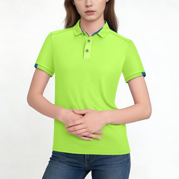 GUACER Womens Short Sleeve Tops Quick Dry Breathable Slim Fit Contrast Trim Collar Cuffs Ribbed Textured Fabric Casual Athletic Shirts