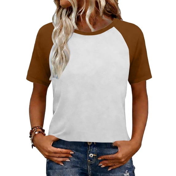GUACER Womens Short Sleeve Tops Raglan Casual Round Neck Color Block Summer Tops