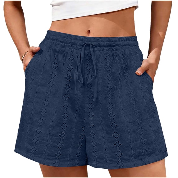 GUACER Womens Shorts Trendy Boho Drawstring Elastic Waisted Lace Eyelet Vacation Shorts