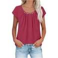 thumbnail image 1 of GUACER Womens Solid T Shirts Fashion Pleated Button Cotton Linen Crew Neck Lightweight Casual Short Sleeve Tops, 1 of 7