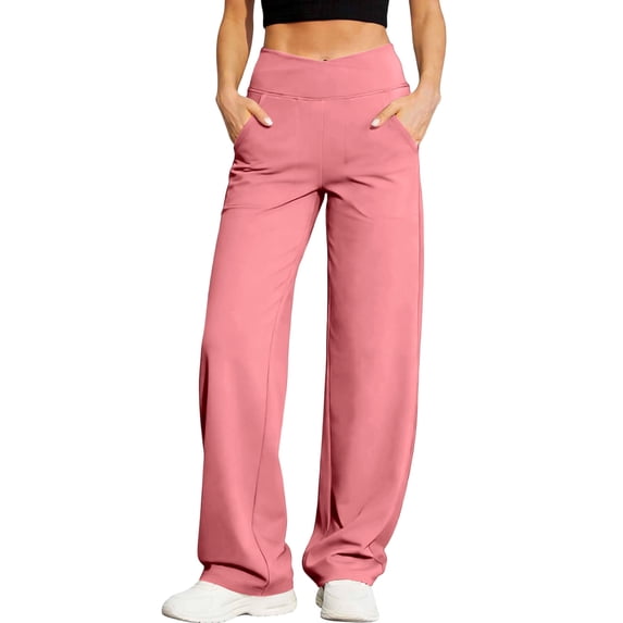 GUACER Womens Stretchy Trousers Casual Slim Fit Solid Comfy with Pockets Trendy Yoga Wide Leg Pants