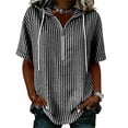 thumbnail image 1 of GUACER Womens Striped Hoodies Short Sleeve Cotton Linen Zipper Tops Casual Summer Shirts, 1 of 6