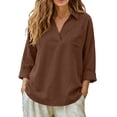thumbnail image 1 of GUACER Womens Summer Long Sleeve Blouses Trendy V Neck Linen Pocket Relaxed Fit Breathable Shirts, 1 of 6