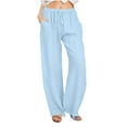thumbnail image 1 of GUACER Womens Trousers Fashion Cotton Linen Drawstring Elastic Waisted with Pockets Baggy Straight Leg Pants, 1 of 5