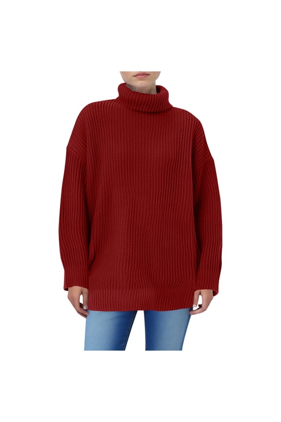 Womens Turtleneck Sweaters Chunky Ribbed Oversized Solid Long Sleeve Pullover Tops for Fall & Winter