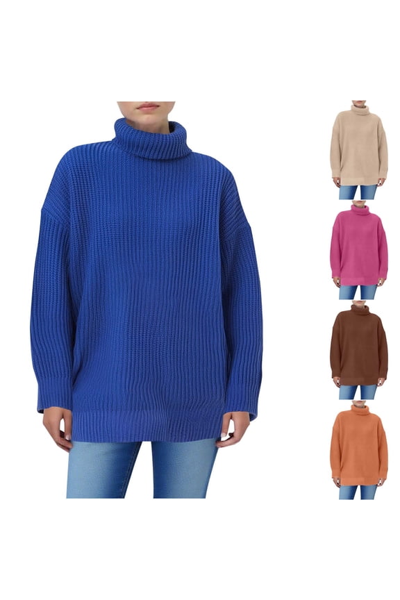 Womens Turtleneck Sweaters Chunky Ribbed Oversized Solid Long Sleeve Pullover Tops for Fall & Winter