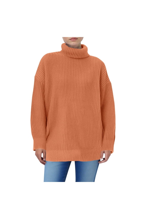 Womens Turtleneck Sweaters Chunky Ribbed Oversized Solid Long Sleeve Pullover Tops for Fall & Winter