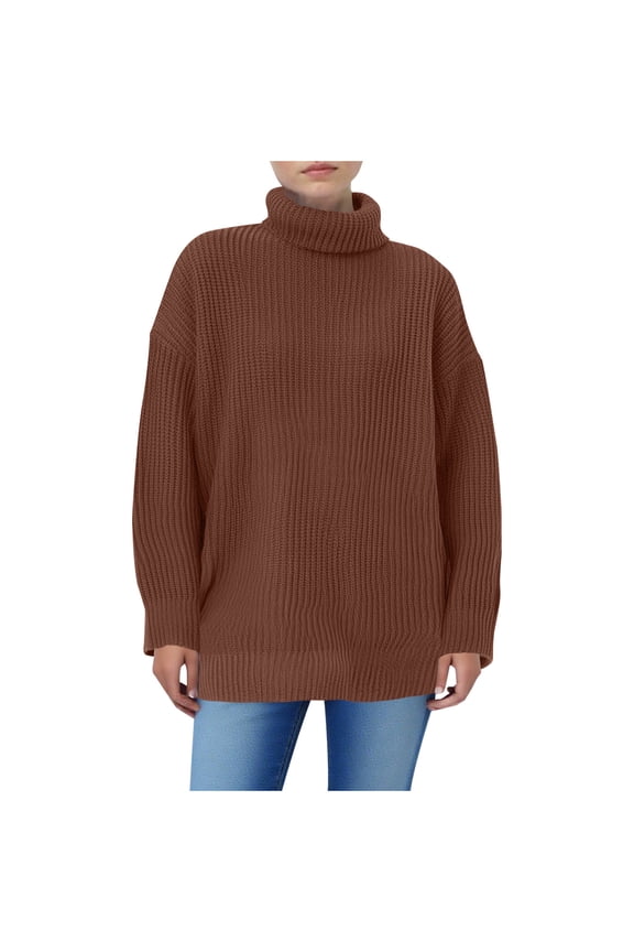 Womens Turtleneck Sweaters Chunky Ribbed Oversized Solid Long Sleeve Pullover Tops for Fall & Winter