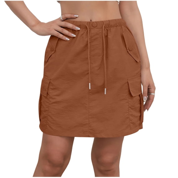 GUACER Womens Utility Cargo Skirt, Elastic Waist Casual Mini Skirt with Pockets, Lightweight Athletic Hiking Skirt