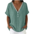 thumbnail image 1 of GUACER Womens V Neck Flowy Tee Blouses Lace Trim Short Sleeve Shirts Button Detail Casual Boho Summer Tunic Tops, 1 of 5