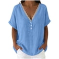 thumbnail image 1 of GUACER Womens V Neck Flowy Tee Blouses Lace Trim Short Sleeve Shirts Button Detail Casual Boho Summer Tunic Tops, 1 of 5