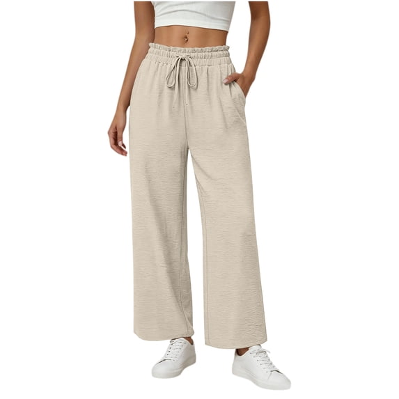 GUACER Womens Wide Leg Linen Blend Pants High Waist Drawstring Casual Lounge Trousers with Pockets