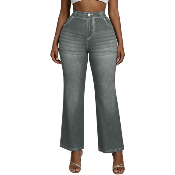 GUACER Womens Wide Leg Pants Trendy Jean Look High Waisted Stretchy Casual Work Trousers With Pockets