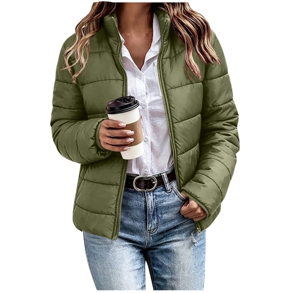 GUACER Womens Winter Coats Puffer Jackets Lightweight Stand Collar Zip Up Long Sleeve Coats with Pockets Casual Warm Outerwear