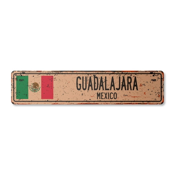 GUADALAJARA MEXICO Vintage Plastic Street Sign Mexican flag city country road wall gift | Indoor/Outdoor | 30" Wide