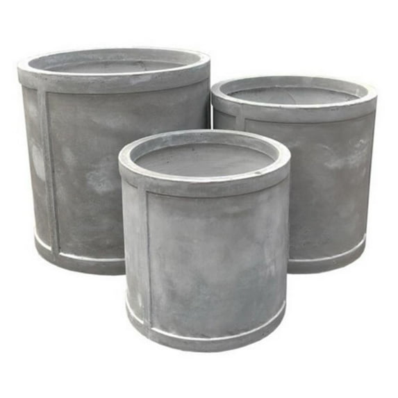 GUAGNDONG CREATIVE STONE GARDEN DECORATION CO.,LTD Durx-litecrete Lightweight Concrete Drum Light Grey Planter-Set of 3: 12.6x12.6x12.6, 15xW15xH15,