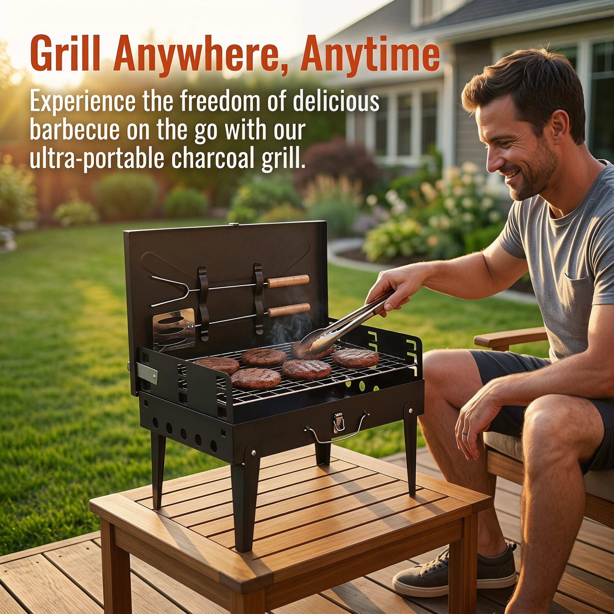 Grill Table Rack GUAGSY Portable 17.32 in Charcoal Tabletop Grill, 3-Level Adjustable ...