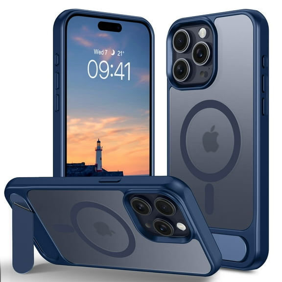 GUAGUA 2-in-1 Case for iPhone 14 Pro Max, Built-in Invisible Stand, Magnetic Mobile Cover for iPhone 14 Pro Max 6.7", [Compatible with Mag-safe] Phone Case with Stand Translucent Royal Blue
