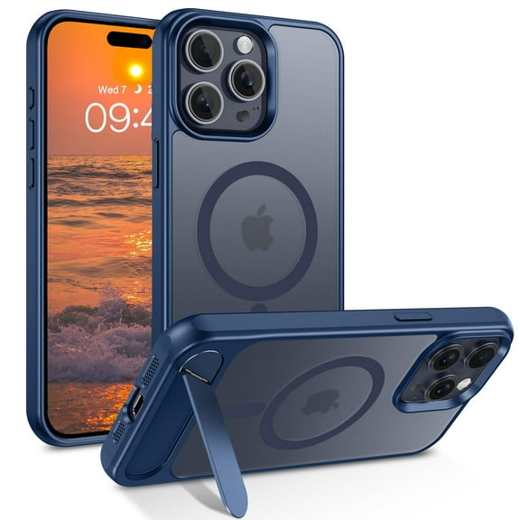 GUAGUA 2-in-1 Case for iPhone 15 Pro Max 6.7", Built-in Invisible Stand, Magnetic Mobile Cover for iPhone 14 Pro Max 6.7", Phone Case with Stand, Translucent, Metallic Paint, Royal Blue
