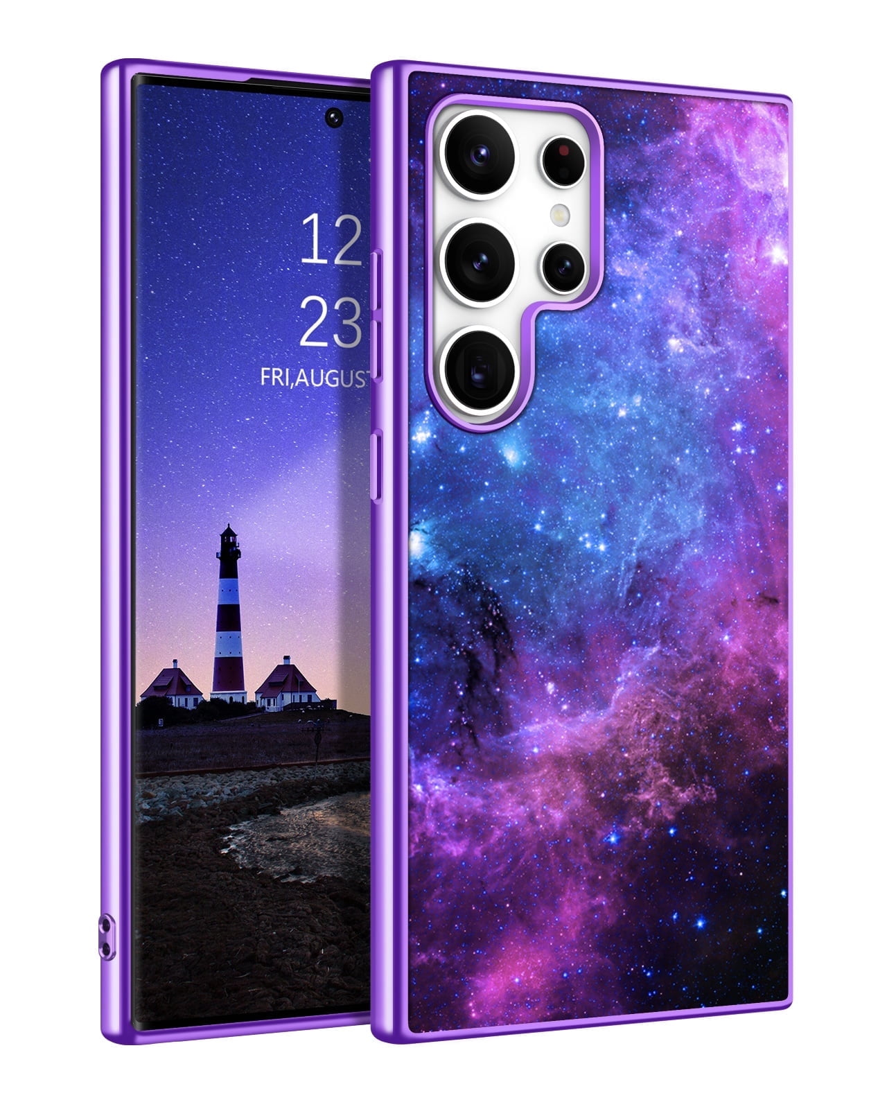 VENINGO Case for Samsung S24 Ultra Case Glow in the Dark Slim Thin Fluorescence Nebula Pattern PC Shell TPU Bumper Scratch-Resistant Protective Case for Samsung