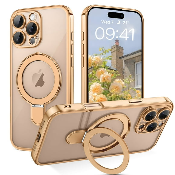 GUAGUA Case for iPhone 16 Pro Max with Stand Compatible with Mag-Safe 6.9" Clear Shockproof Case for iPhone 16 Pro Max Gold