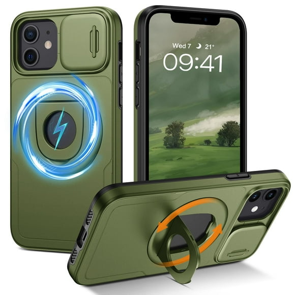 GUAGUA for iPhone 12 / iPhone 12 Pro Case with Ring Stand Compatible with Mag-Safe Translucent Matte Shockpfoof Protective Case for iPhone 12 / iPhone 12 Pro 6.1 inch, Green