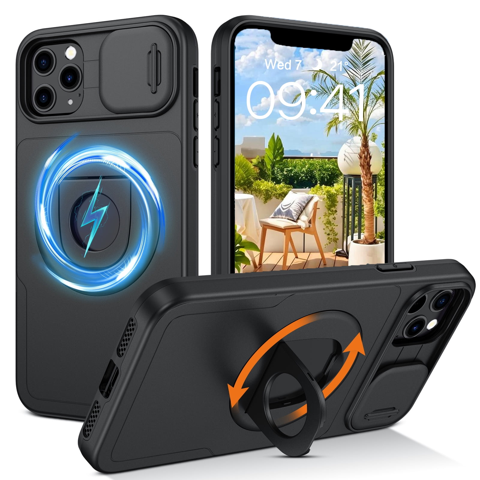 GUAGUA for iPhone 14 Pro Case with Ring Stand with Camera Cover ...