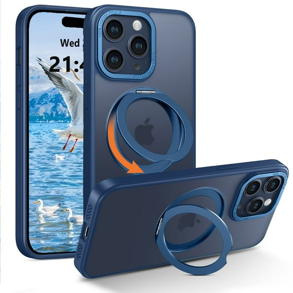 GUAGUA Case for iPhone 15 Pro with Stand Compatible with Mag-Safe 6.1" Translucent Matte Protection Shockpfoof Protective Case for iPhone 15 Pro Blue