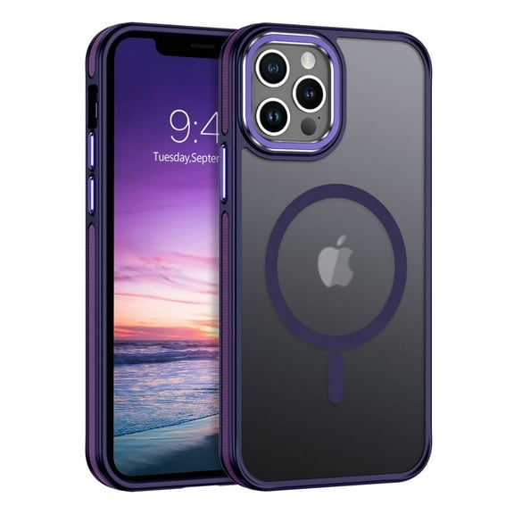 GUAGUA Magnetic for iPhone 12 Pro Max Case, 6.7" Translucent Two-Color Phone Case for iPhone 12 Pro Max 6.7", Slim Non-Slip Translucent Matte Mobile Cover Metal Lens Frame PC  TPU Purple