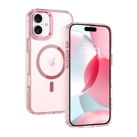 GUAGUA Magnetic for iPhone 16 Case Compatible with MagSafe, Mobile Cover for iPhone 16 6.1", Plating Soft Clear Phone Case for Women Girls PC+TPU Pink