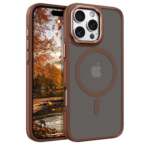 GUAGUA Magnetic for iPhone 16 Pro Case, Translucent Two-Color Phone Case for iPhone 16 Pro 6.3", Slim Non-Slip Translucent Matte Mobile Cover Metal Lens Frame PC+ TPU Bronze