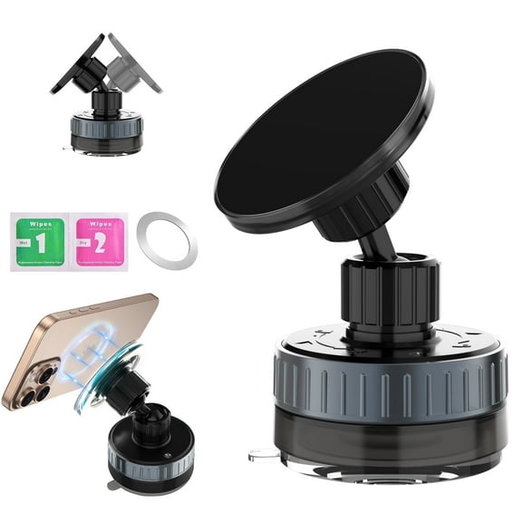 GUAGUA Portable Vacuum Magnetic Cell Phone Holder, 360 Rotatable Holder Suction Cup Phone Mount