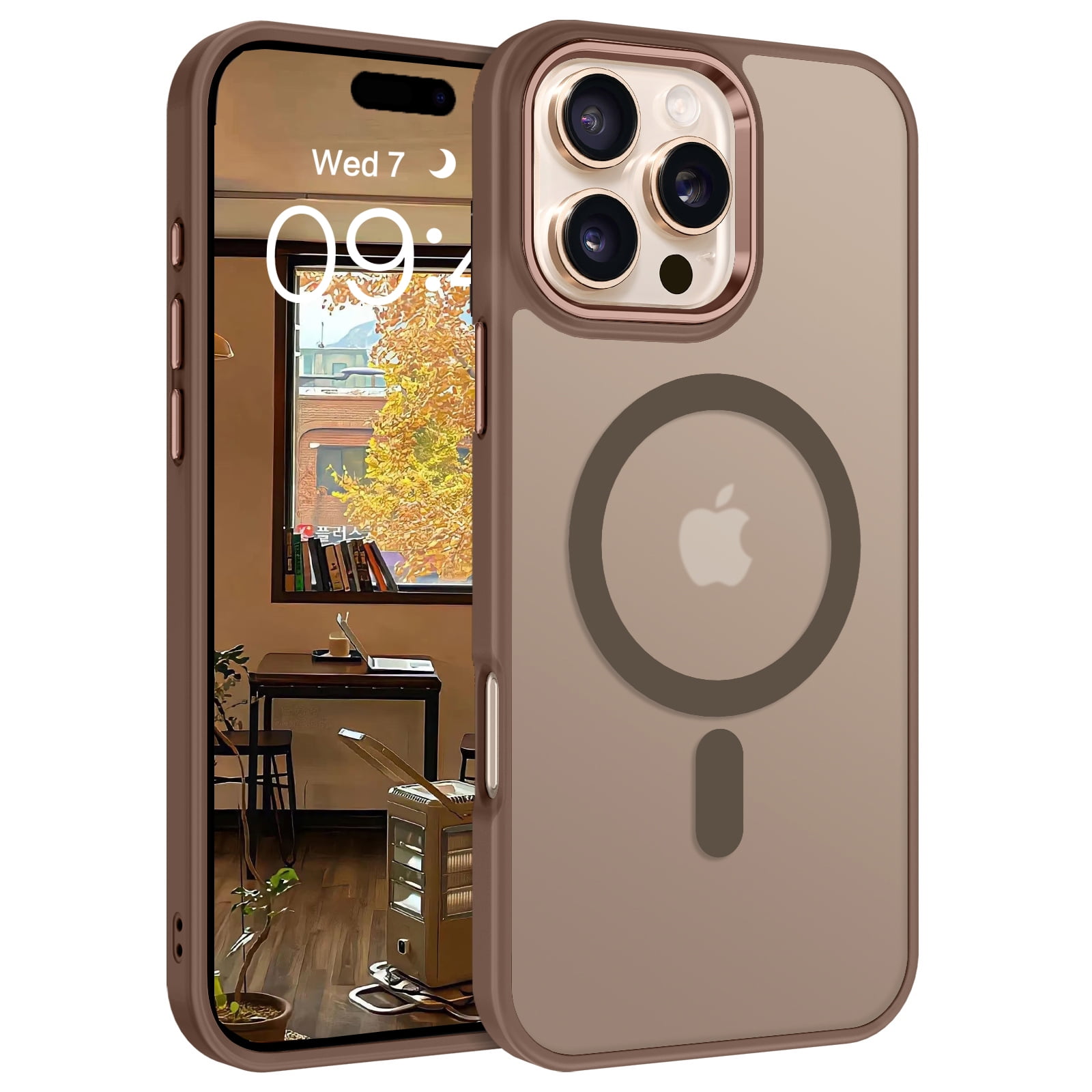 GUAGUA for iPhone 16 Pro Case Brown Compatible with Mag-safe Semi-Transparent Frosted Matte, Slim Fit Skin-Friendly TPU Protective Case for iPhone 16 Pro 6.3 inch, Brown