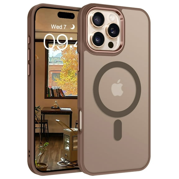 GUAGUA for iPhone 16 Pro Case Brown Compatible with Mag-safe Semi-Transparent Frosted Matte, Slim Fit Skin-Friendly TPU Protective Case for iPhone 16 Pro 6.3 inch, Brown