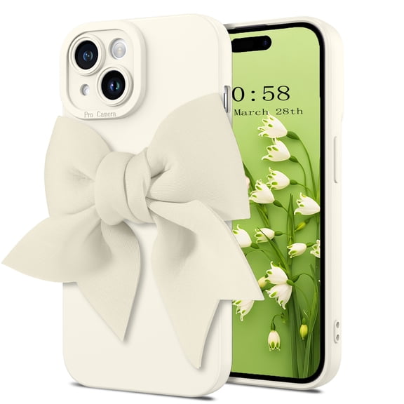 GUAGUA Case for iPhone 15 with Bow Tie,6.1" 3D Kawaii Soft Tpu Cover Anti Drop Shockproof Full Fit Bow Knot Protective Cover for iPhone 15 Pro 6.1" for Girls Women,White