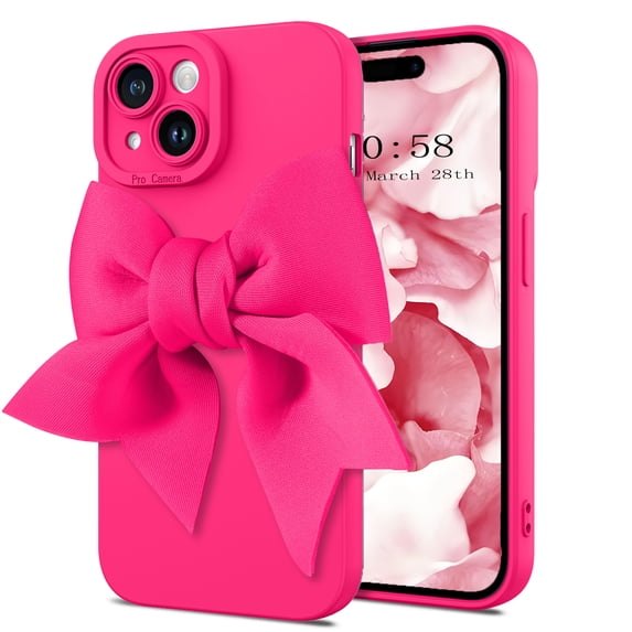 GUAGUA Case for iPhone 15 with Bow Tie,6.1" 3D Kawaii Soft Tpu Cover Anti Drop Shockproof Full Fit Bow Knot Protective Cover for iPhone 15 Pro 6.1" for Girls Women,Hot Red