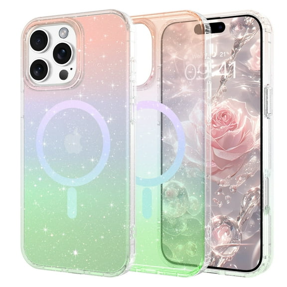 GUAGUA for iPhone 16 Pro Max Glitter, 6.9" Luxury Shiny Bling Sparkly Cover with Crystal Diamonds Soft TPU Slim Shockproof Protective Phone Case for iPhone 16 Pro Max Compatible with MagSafe Gradient