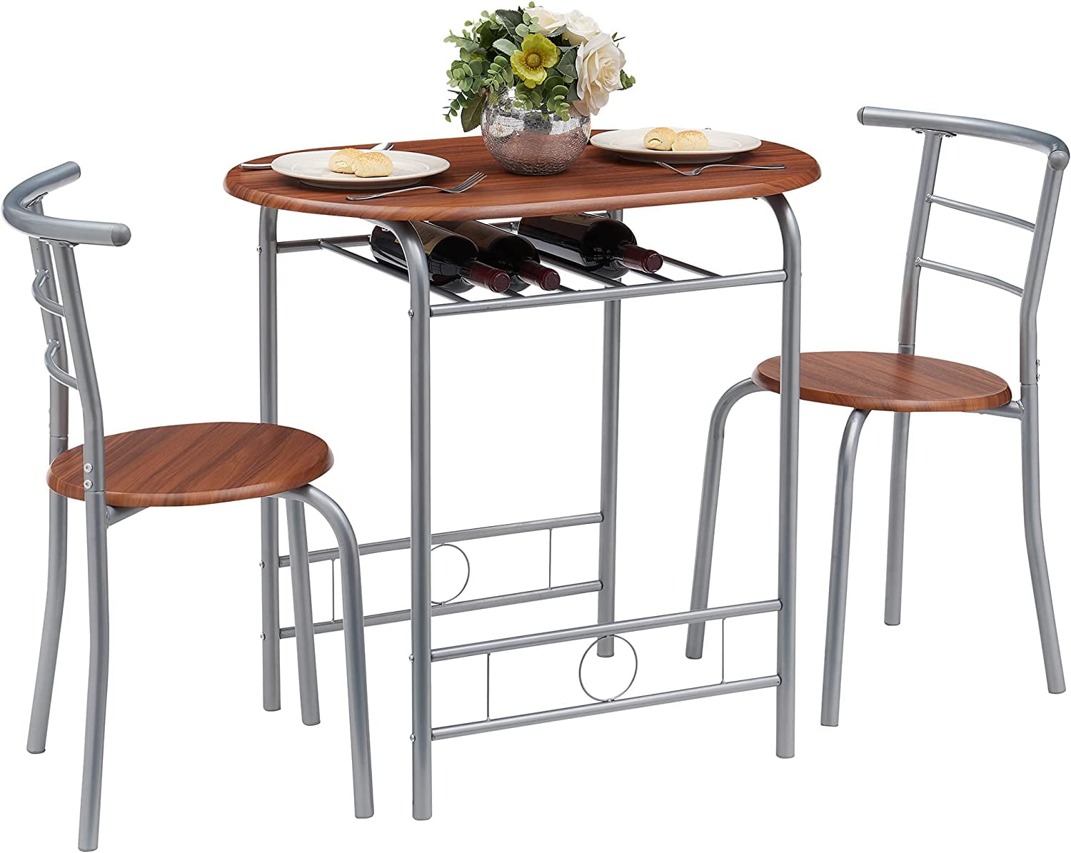 GUAIPOU 3 Piece Small Round Dining Table Set for Kitchen Breakfast Nook ...