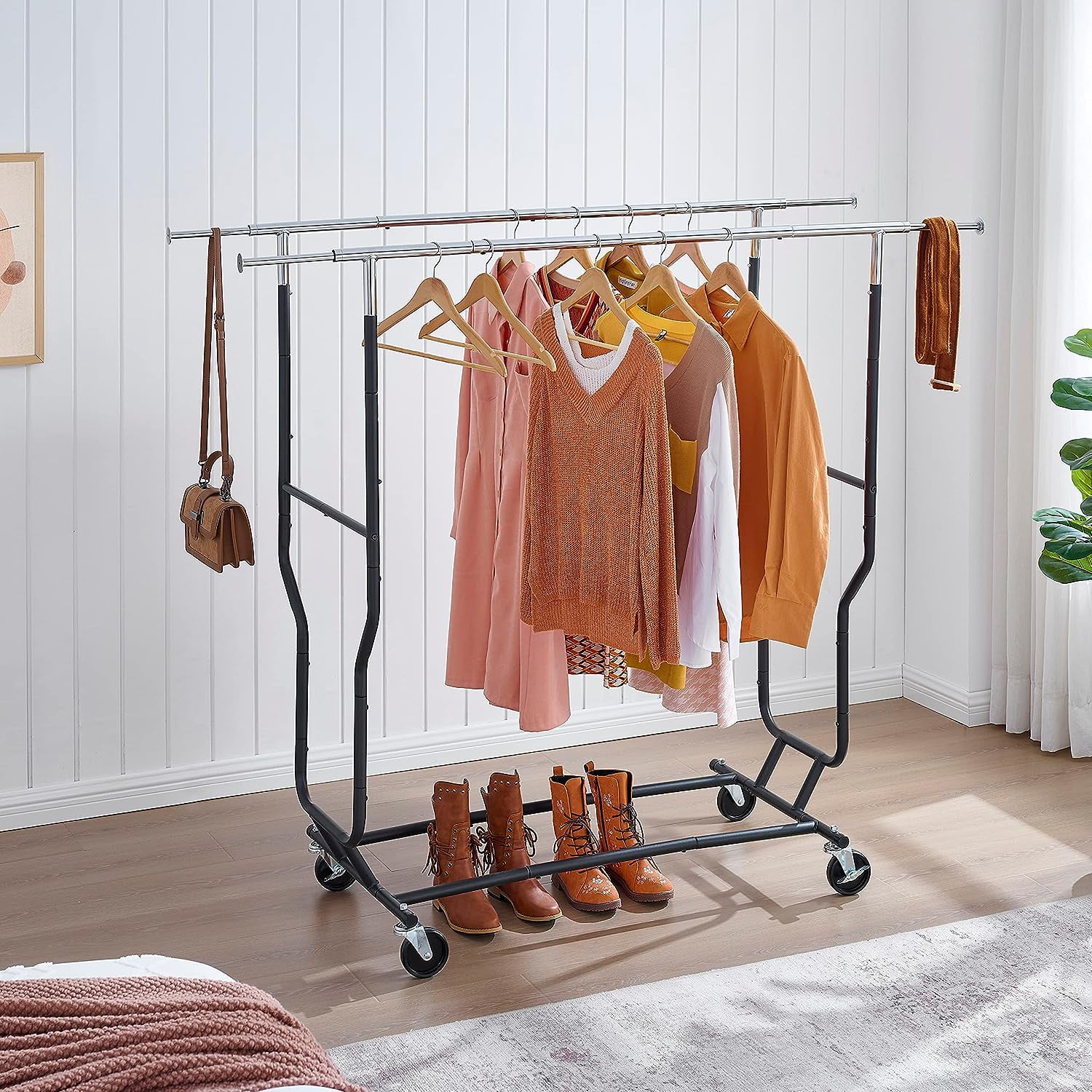 GUAIPOU Clothes Rack,Extendable Heavy Duty Garment Rack,Standard Double