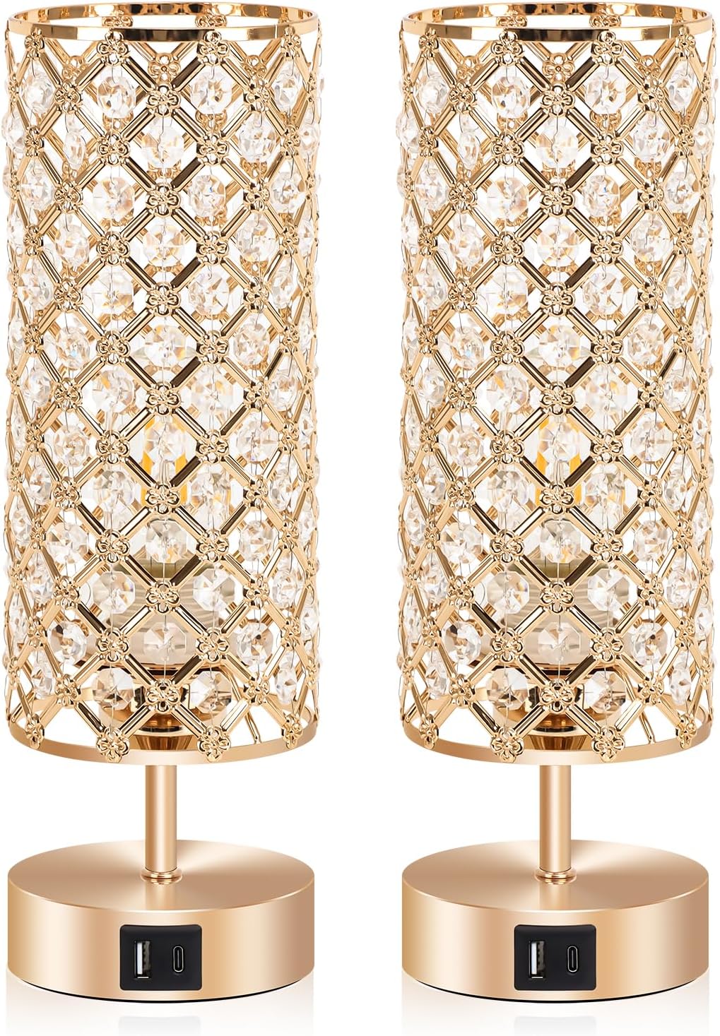GUAIPOU Touch Control Crystal Table Lamps Set of 2, Nightstand Gold
