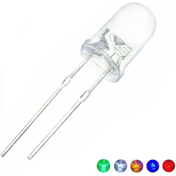 GUAJDE-100pcs (5 Colors x 20pcs) 5mm LED Diode Lights Assortment (Clear Transparent Lens) Emitting Lighting Bulb Lamp Assorted Kit Variety Color White Red Yellow Green Blue